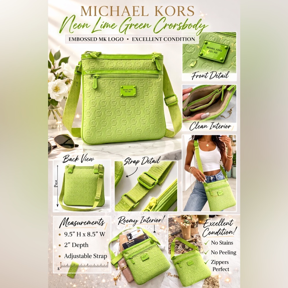 Michael Kors Neon Green Embossed Crossbody Bag 💚 Y2K Style - Picture 3 of 3